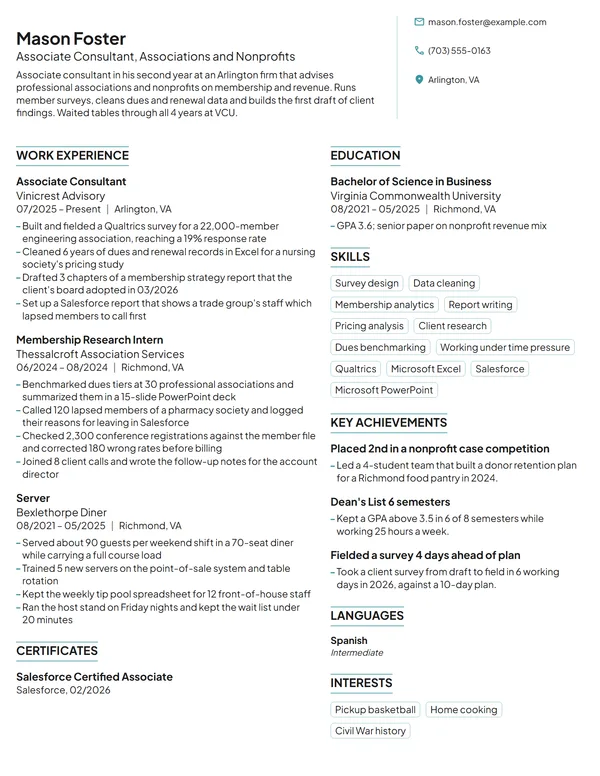 Associate Consultant resume example