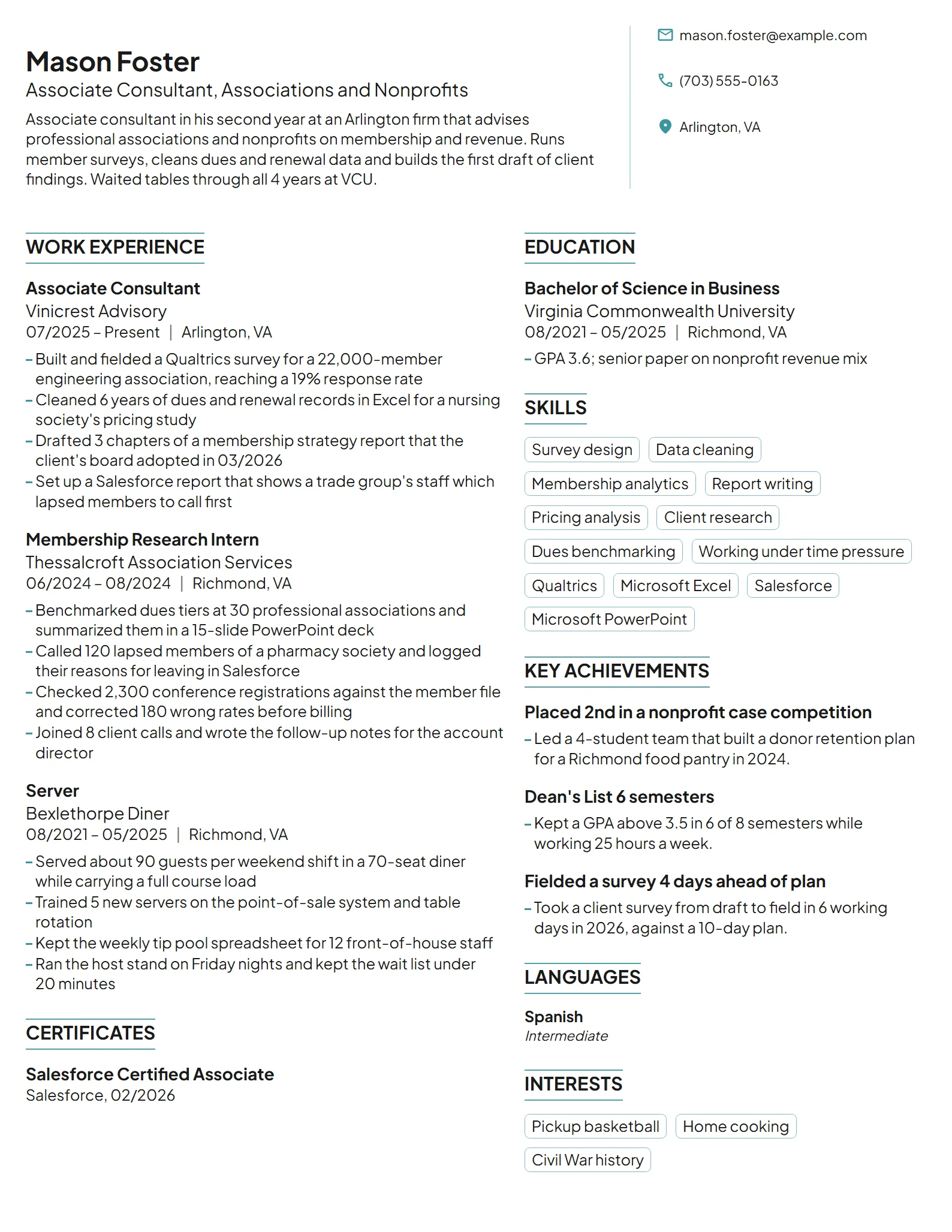Associate Consultant resume example