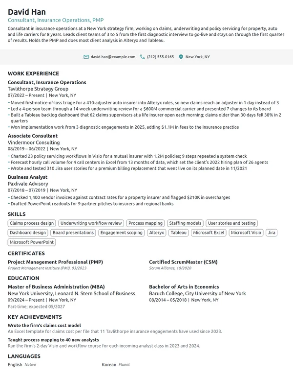 Consultant resume example