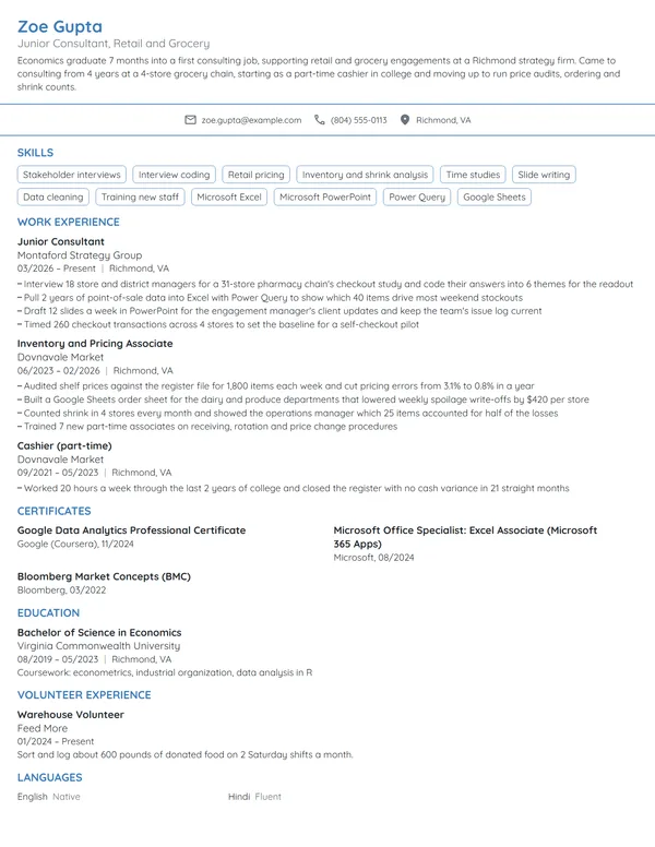 Consultant with No Experience resume example
