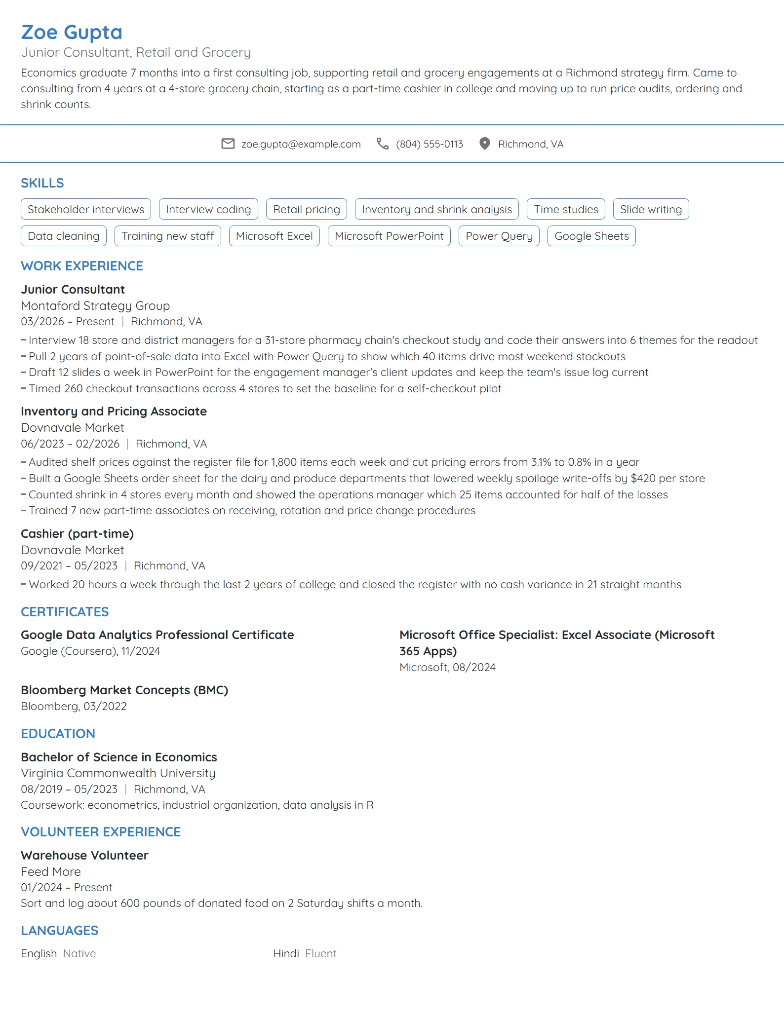 Consultant with No Experience resume example