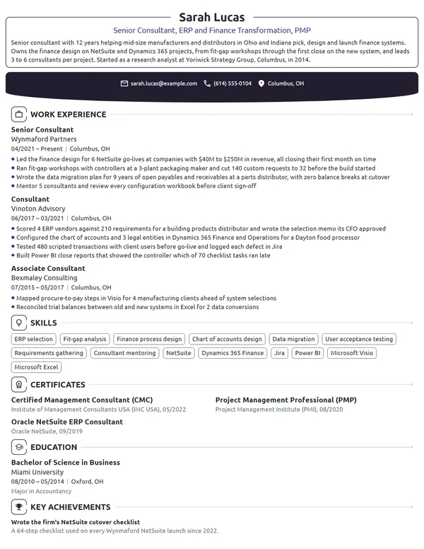 Senior Consultant resume example