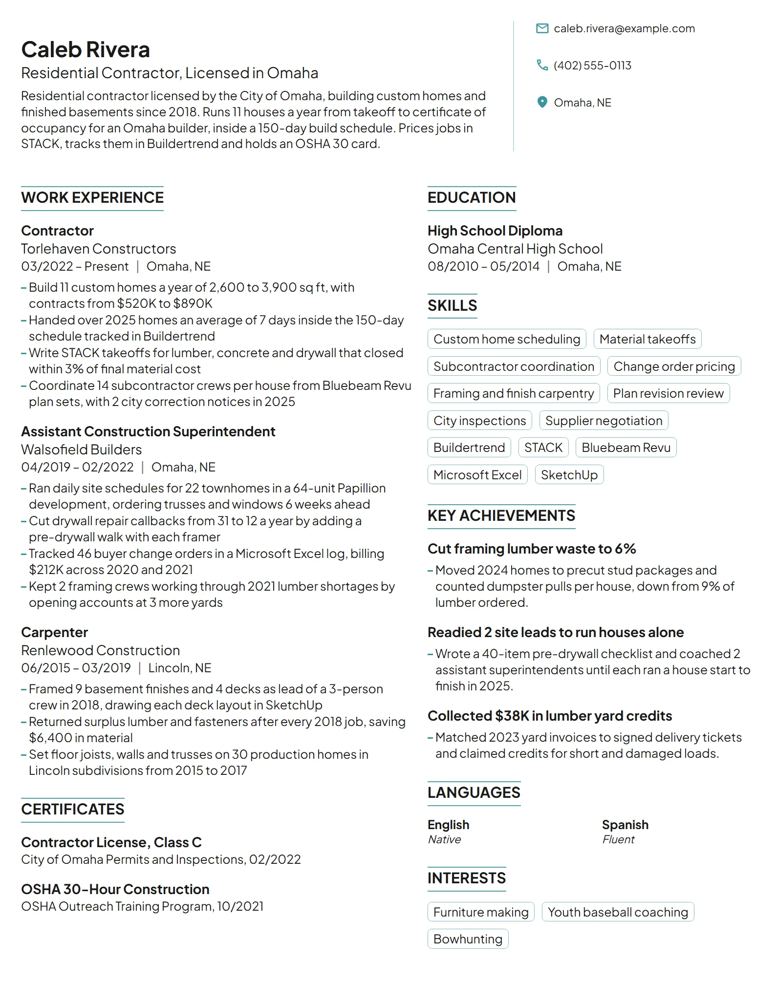 Contractor resume example