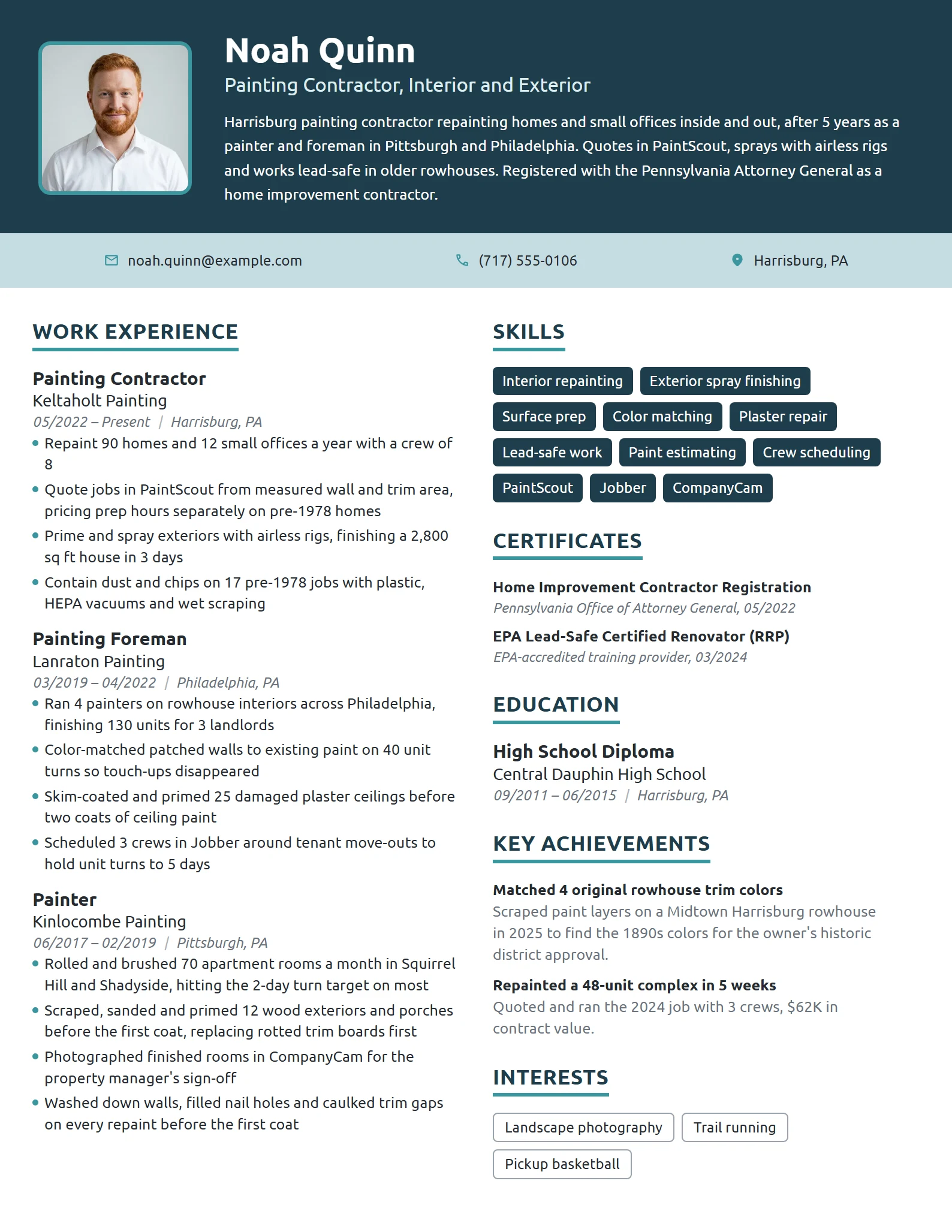Painting Contractor resume example