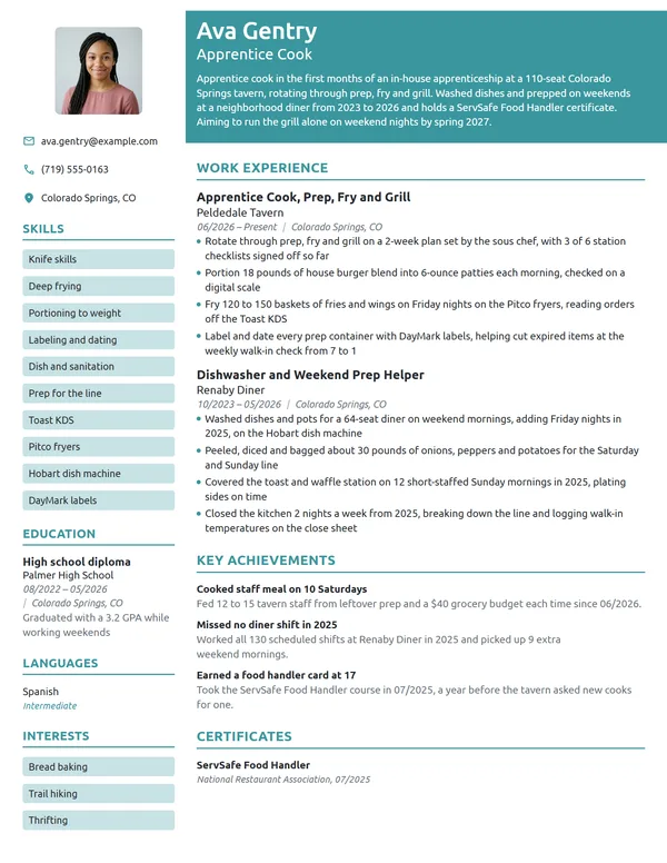 Apprentice Cook resume example