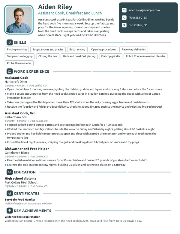 Assistant Cook resume example