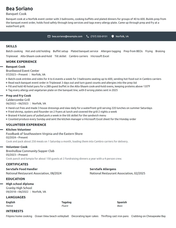Banquet Cook resume example