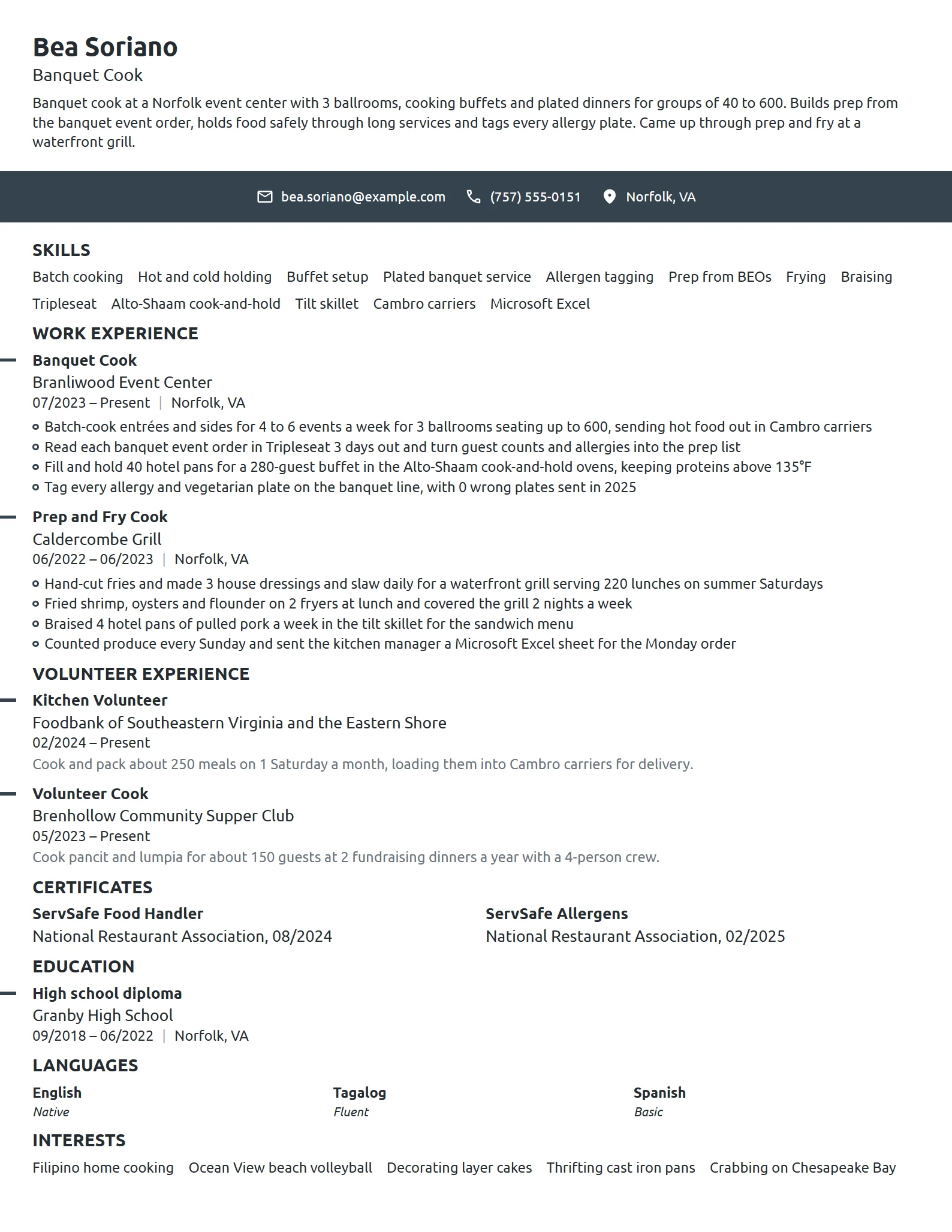 Banquet Cook resume example