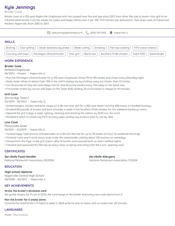 Broiler Cook resume example