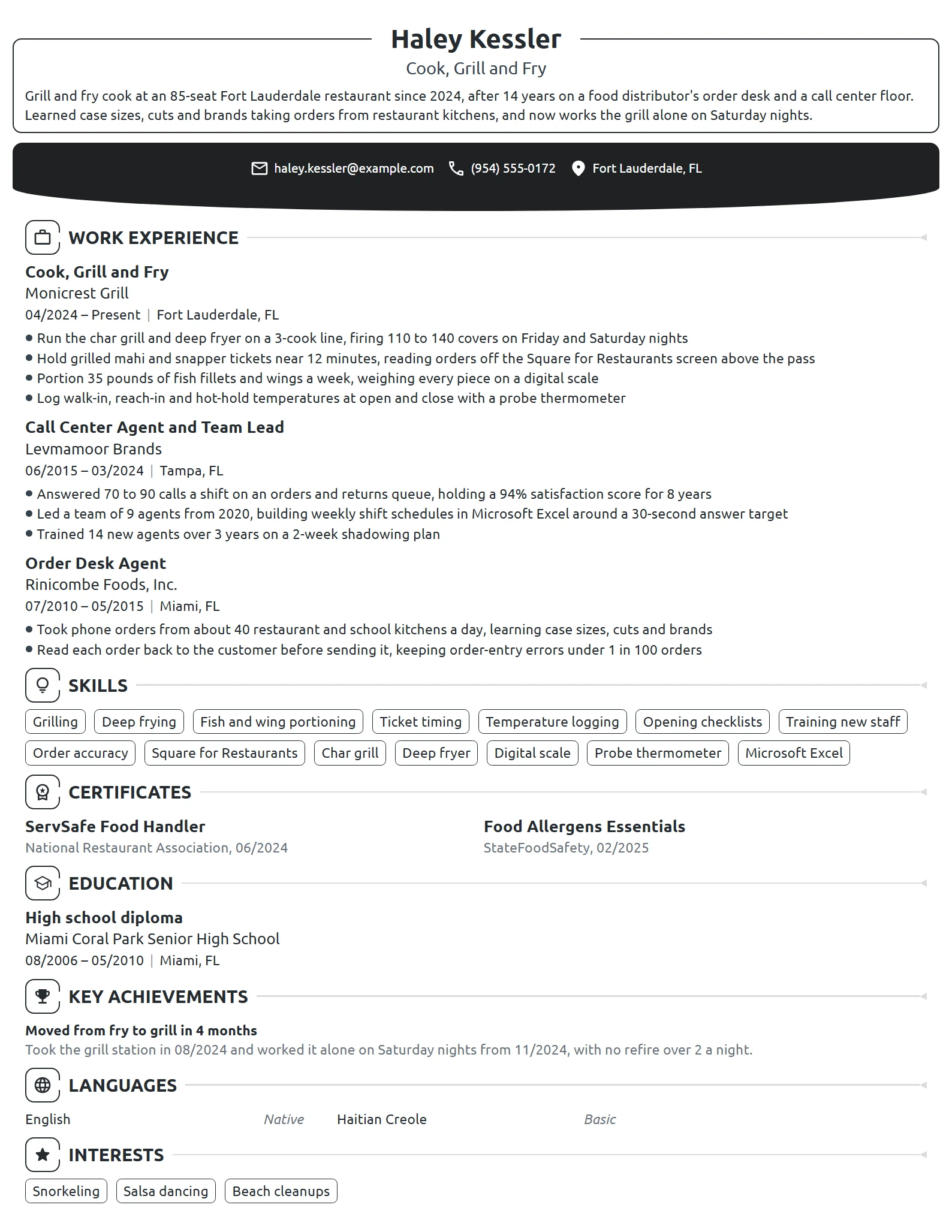 Career Change Cook resume example