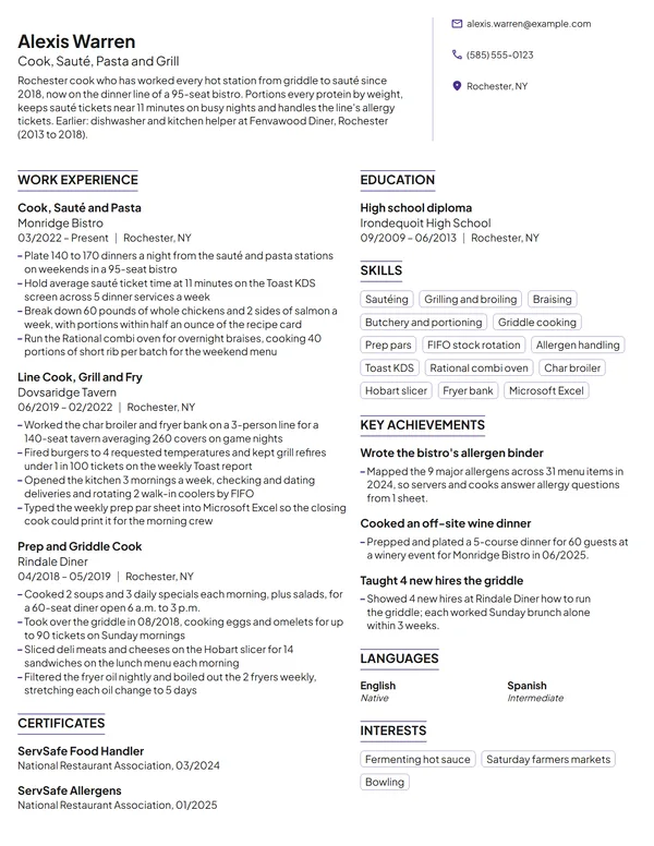 Cook resume example