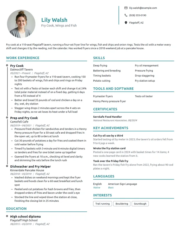 Fry Cook resume example