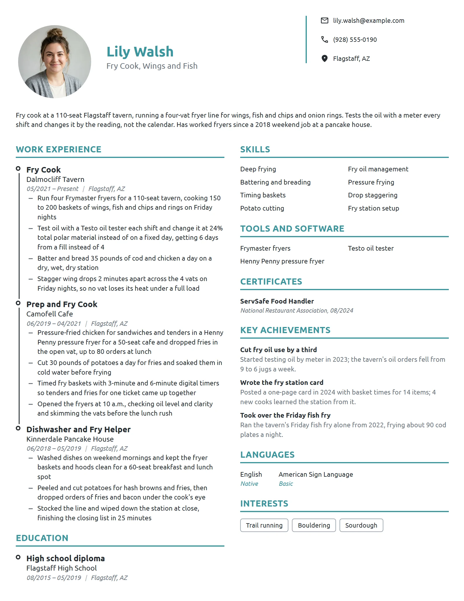 Fry Cook resume example
