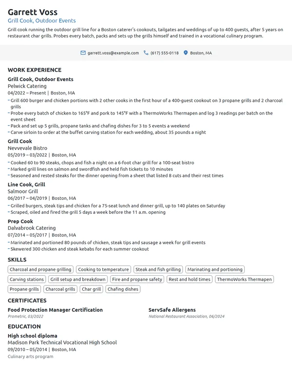 Grill Cook resume example