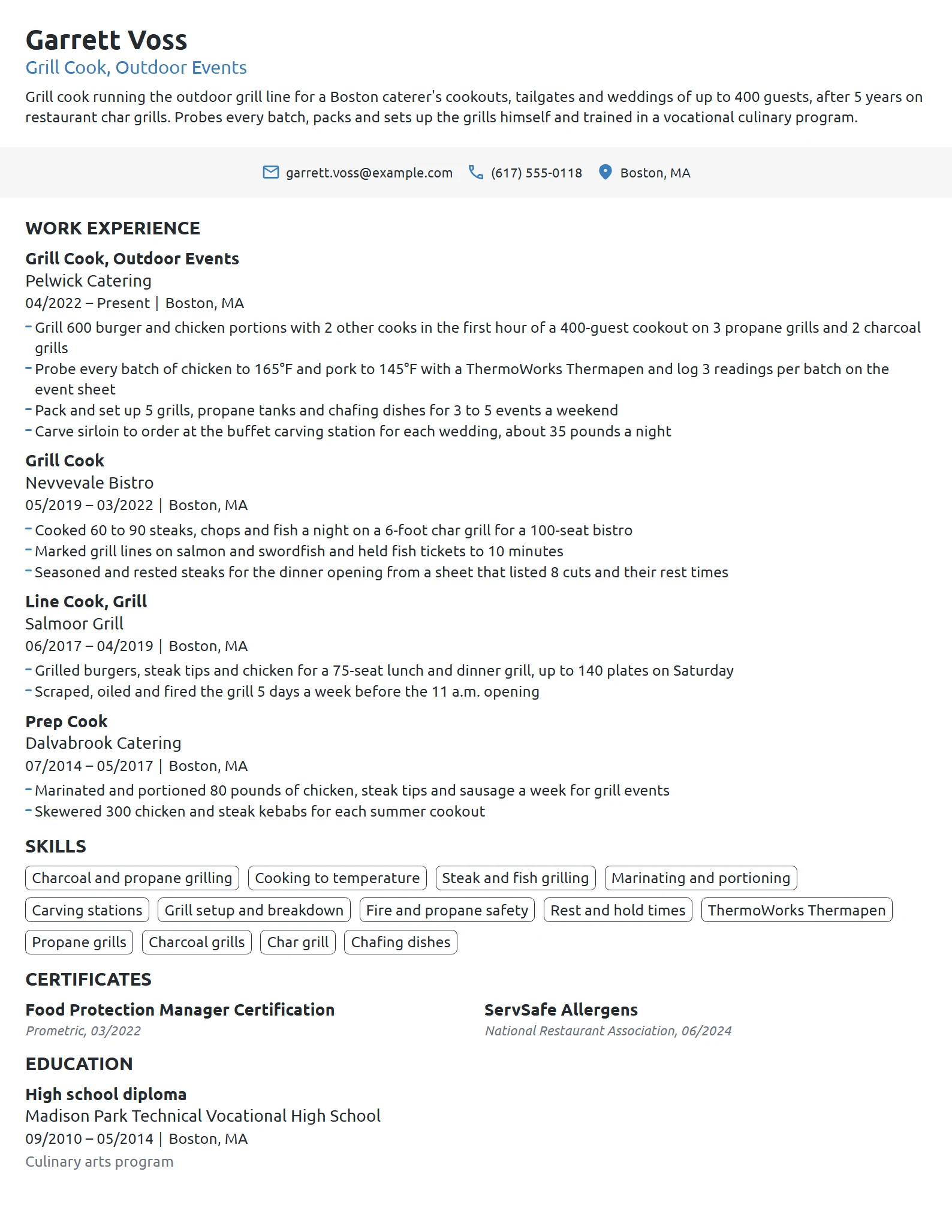 Grill Cook resume example