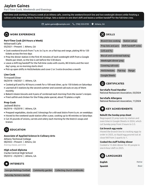 Part-Time Cook resume example