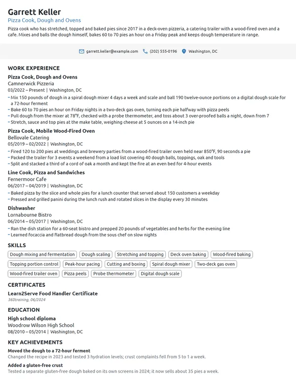 Pizza Cook resume example
