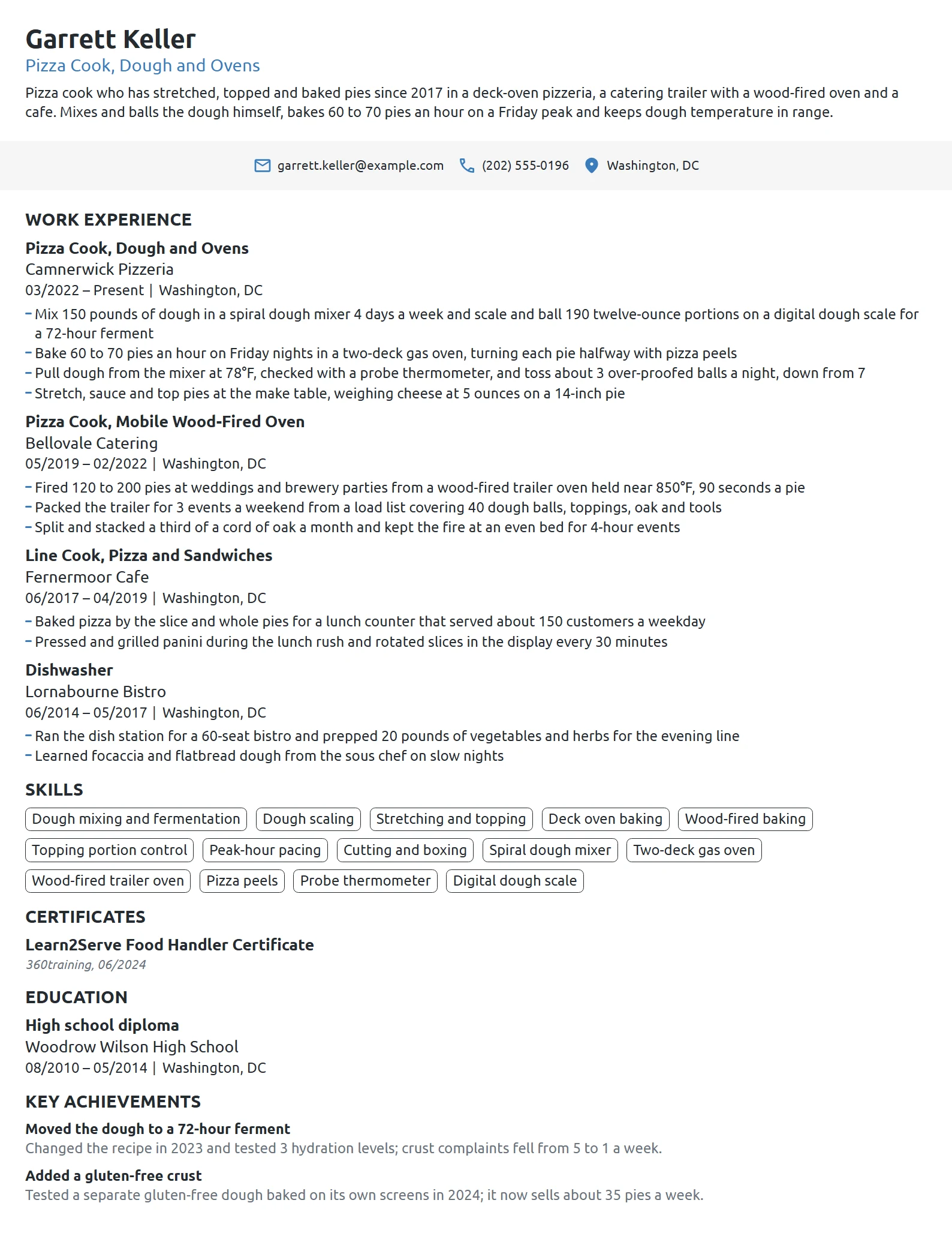 Pizza Cook resume example