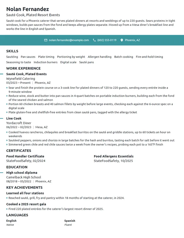 Saute Cook resume example