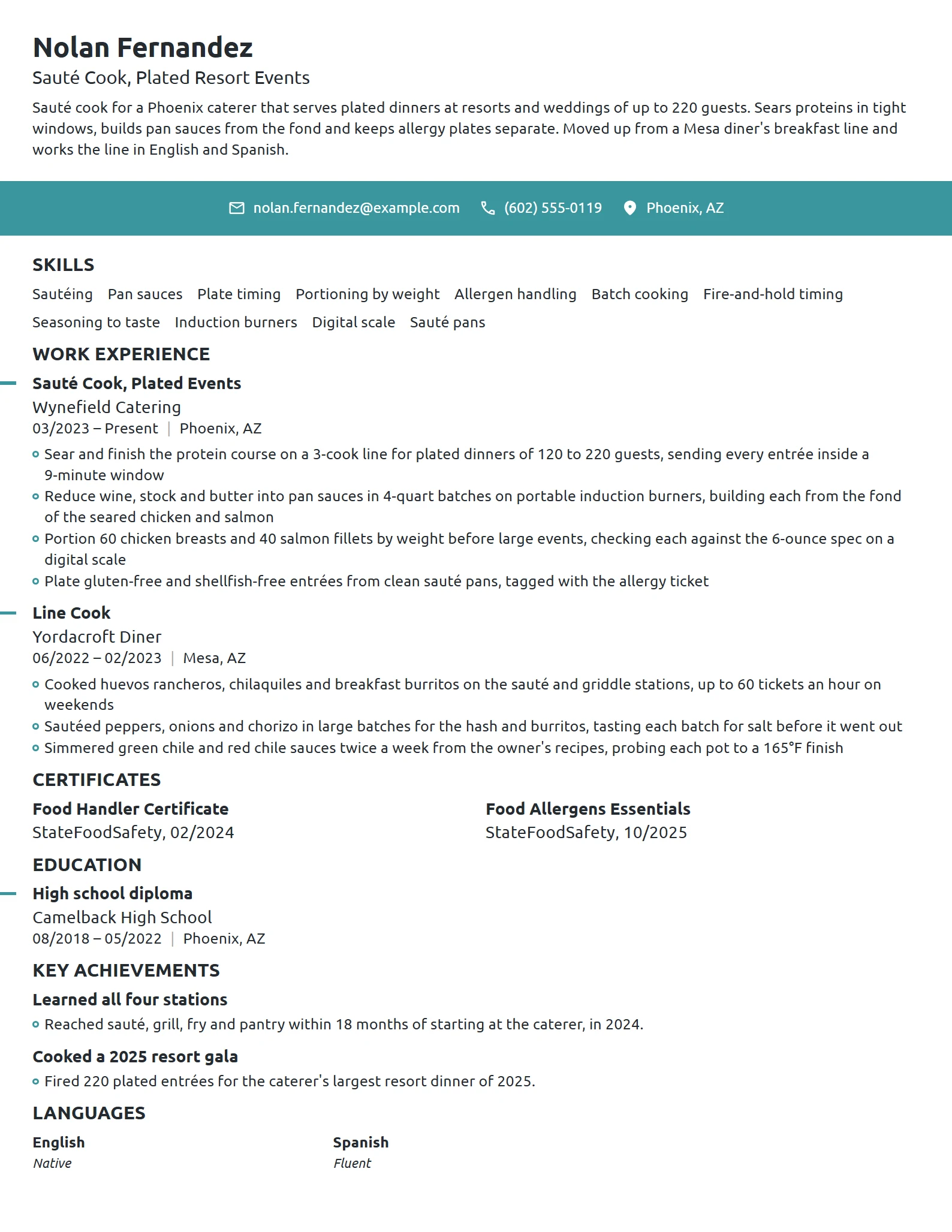 Saute Cook resume example