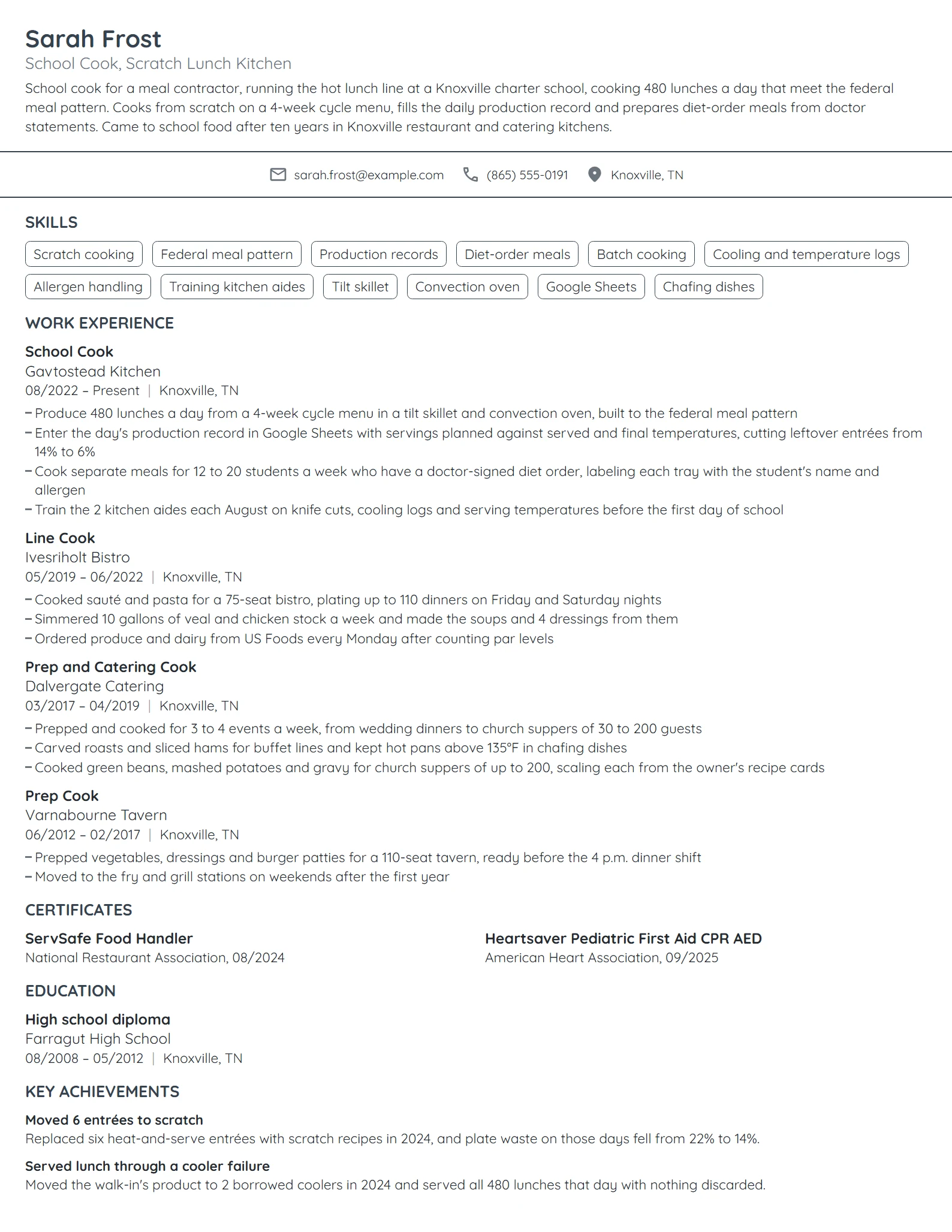 School Cook resume example