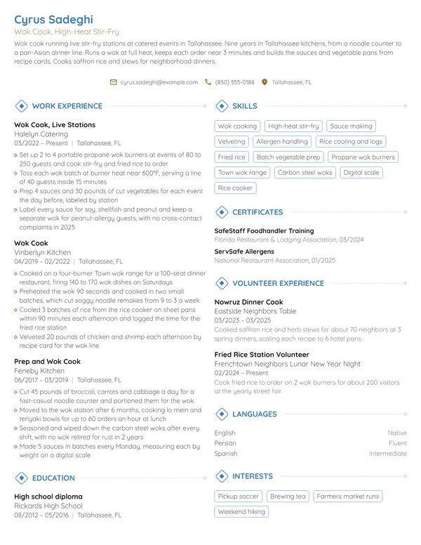 Wok Cook resume example