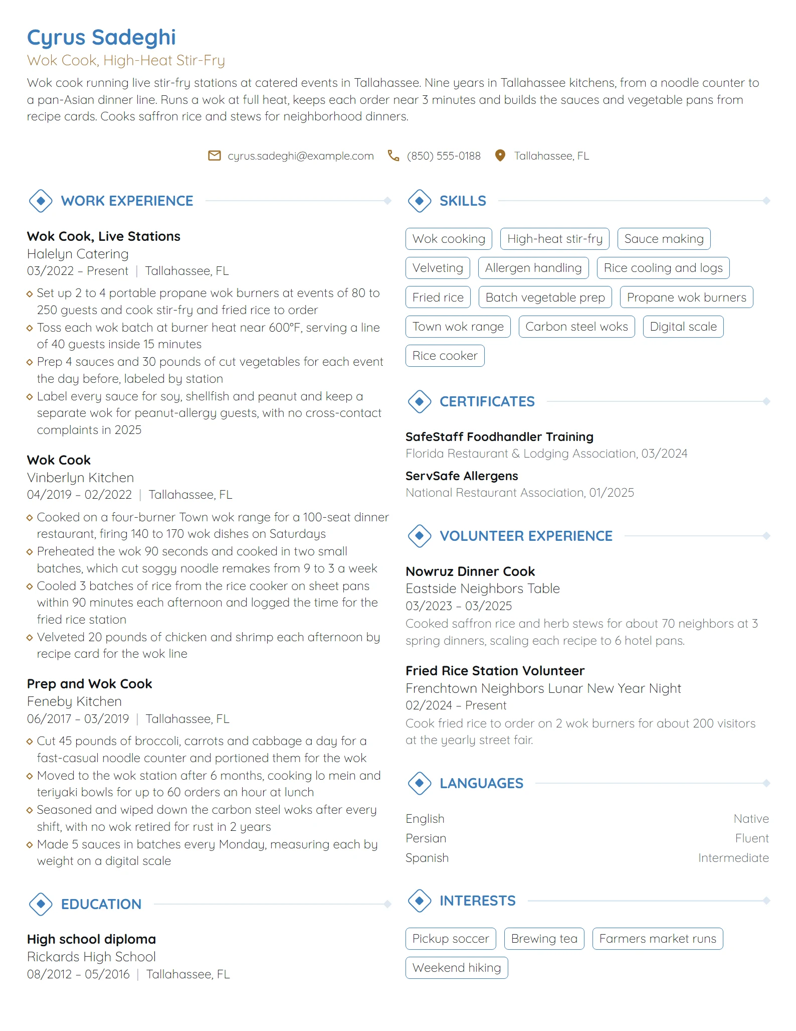 Wok Cook resume example
