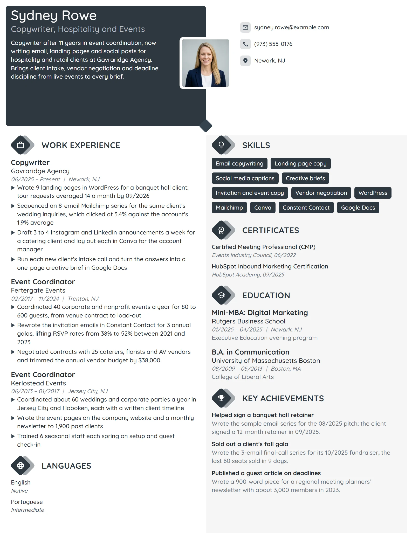 Career Change Copywriter resume example