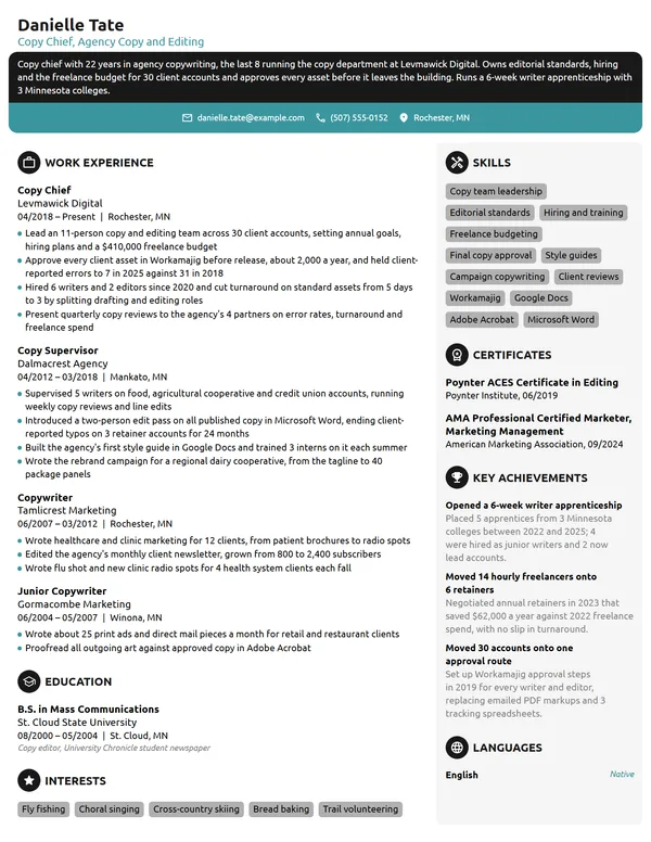 Copy Chief resume example