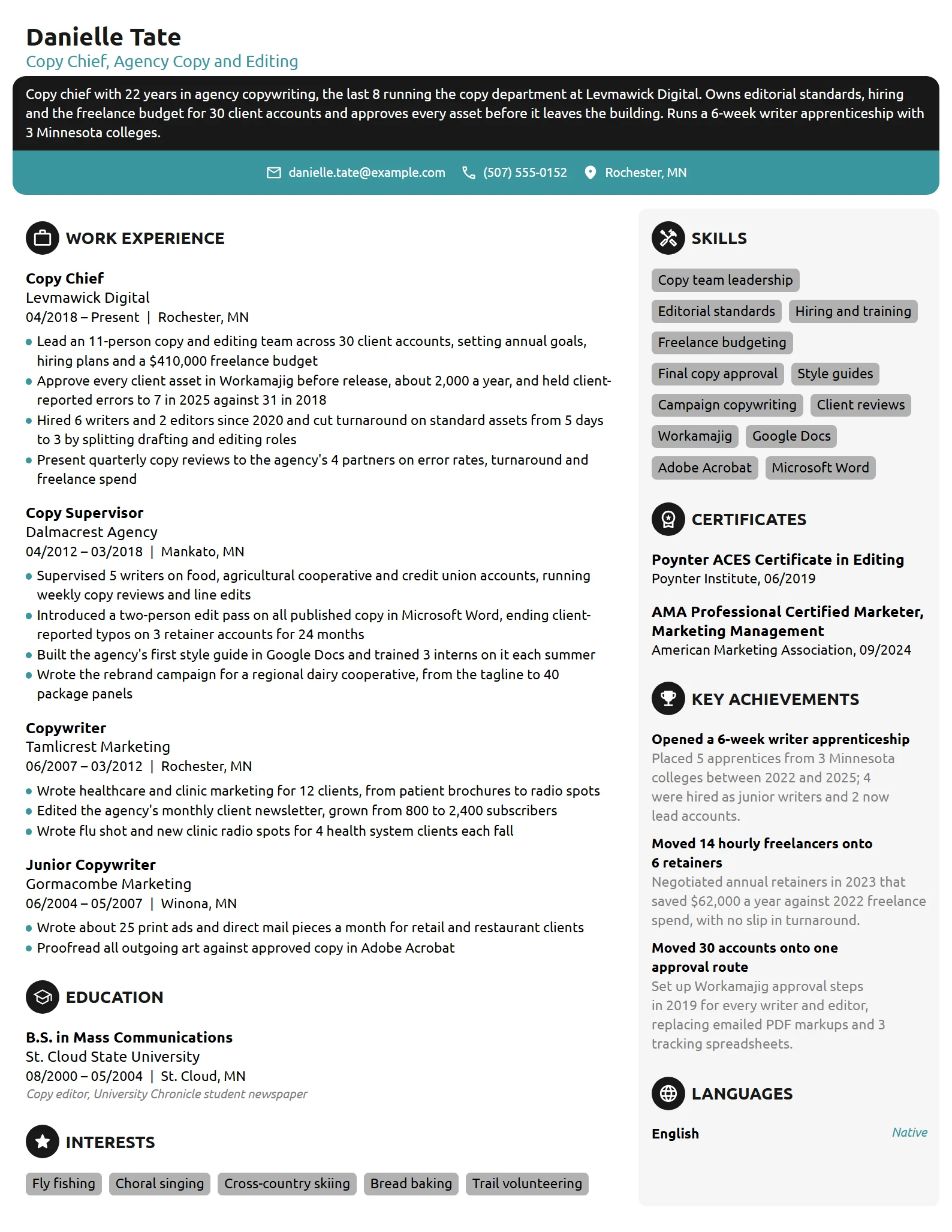 Copy Chief resume example