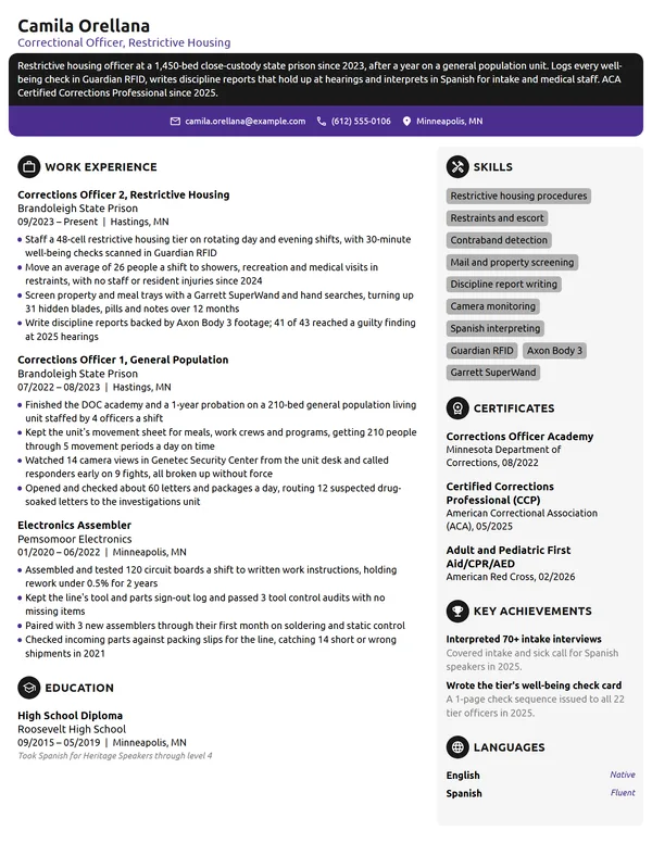 Correctional Officer resume example