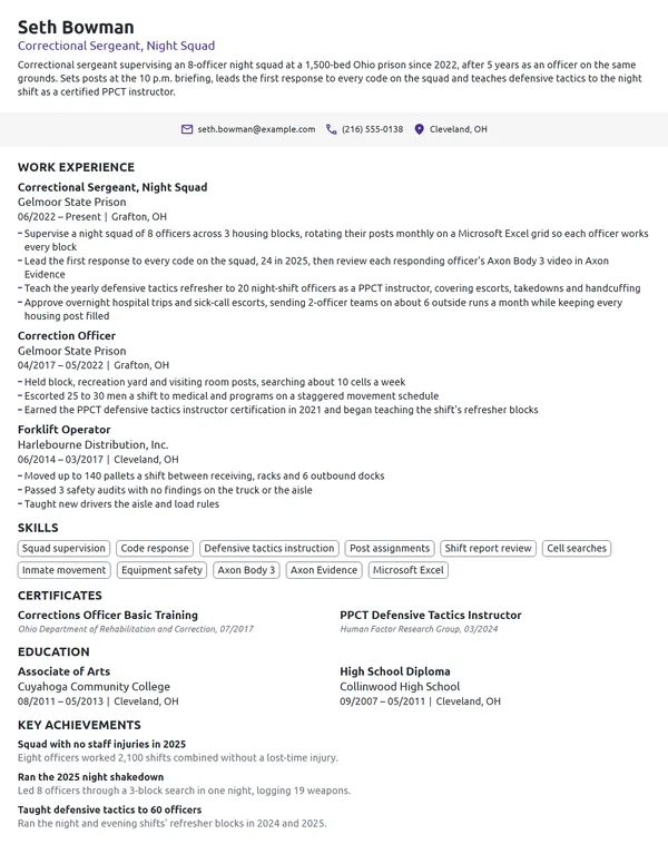 Correctional Sergeant resume example