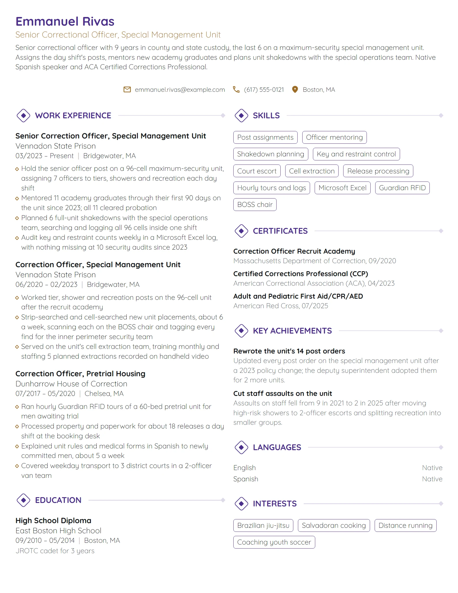 Senior Correctional Officer resume example