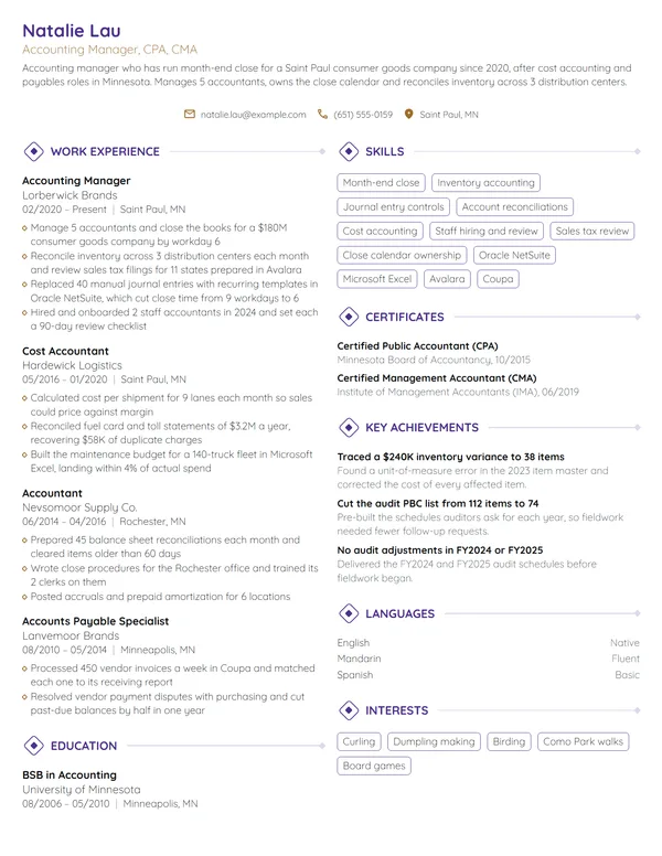Accounting Manager resume example