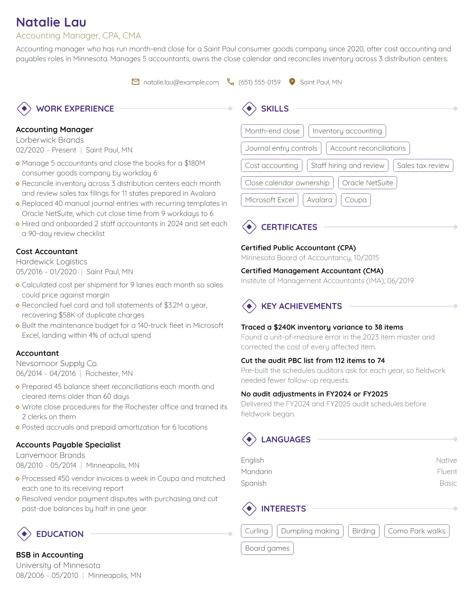 Accounting Manager resume example