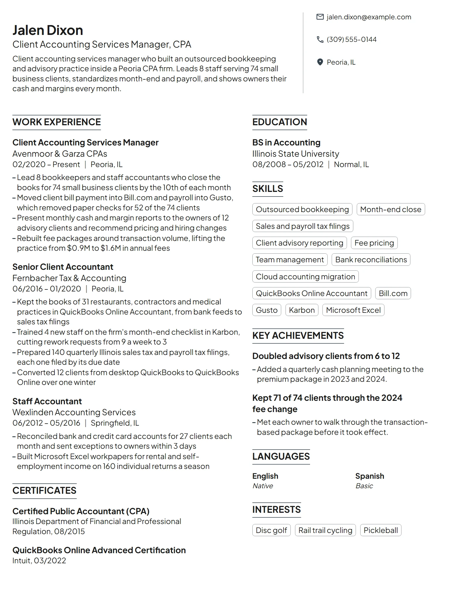 Client Accounting Services Manager resume example