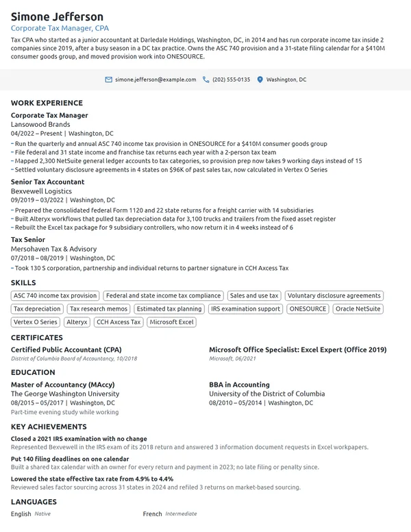 CPA resume example