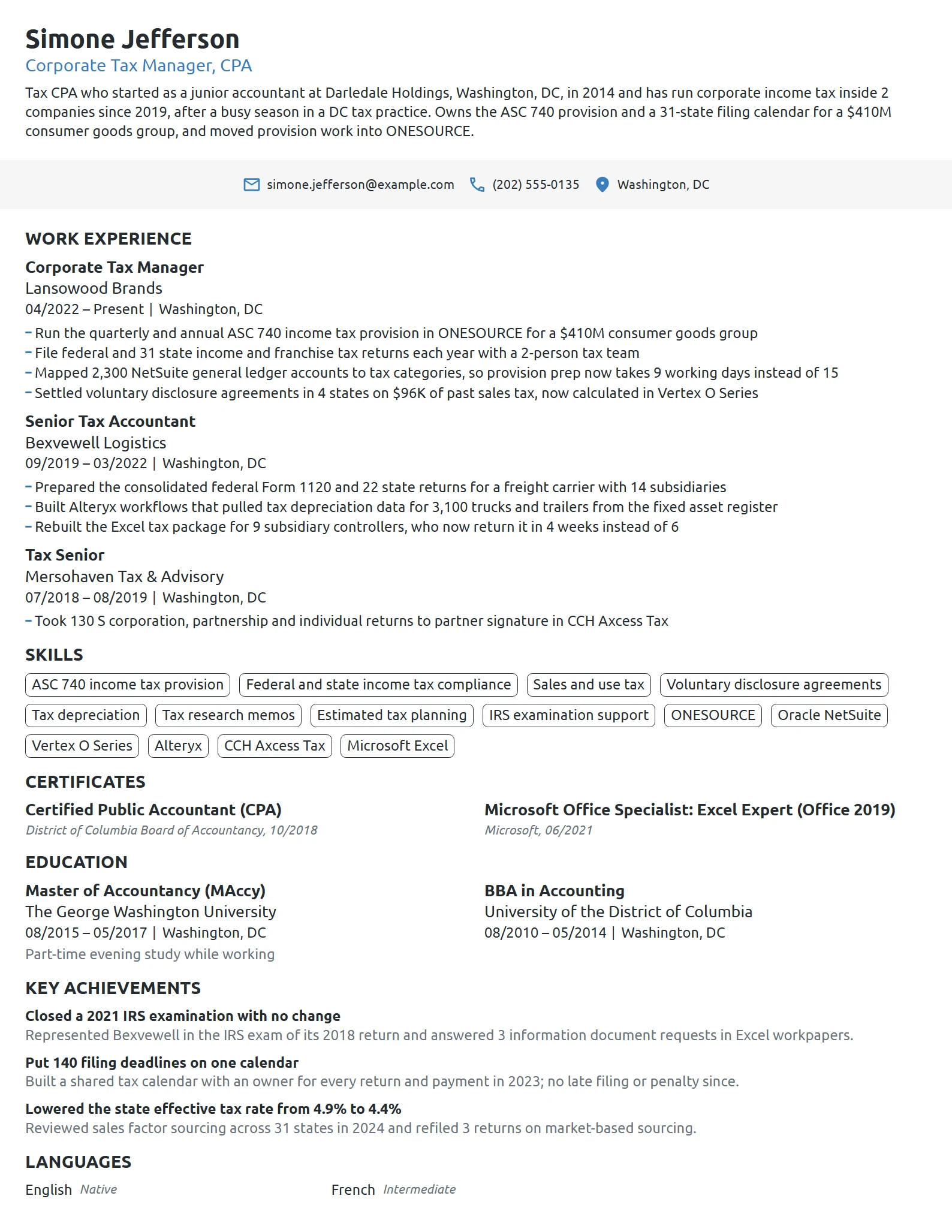 CPA resume example