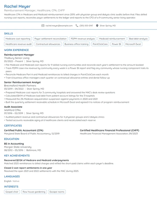 Healthcare CPA resume example