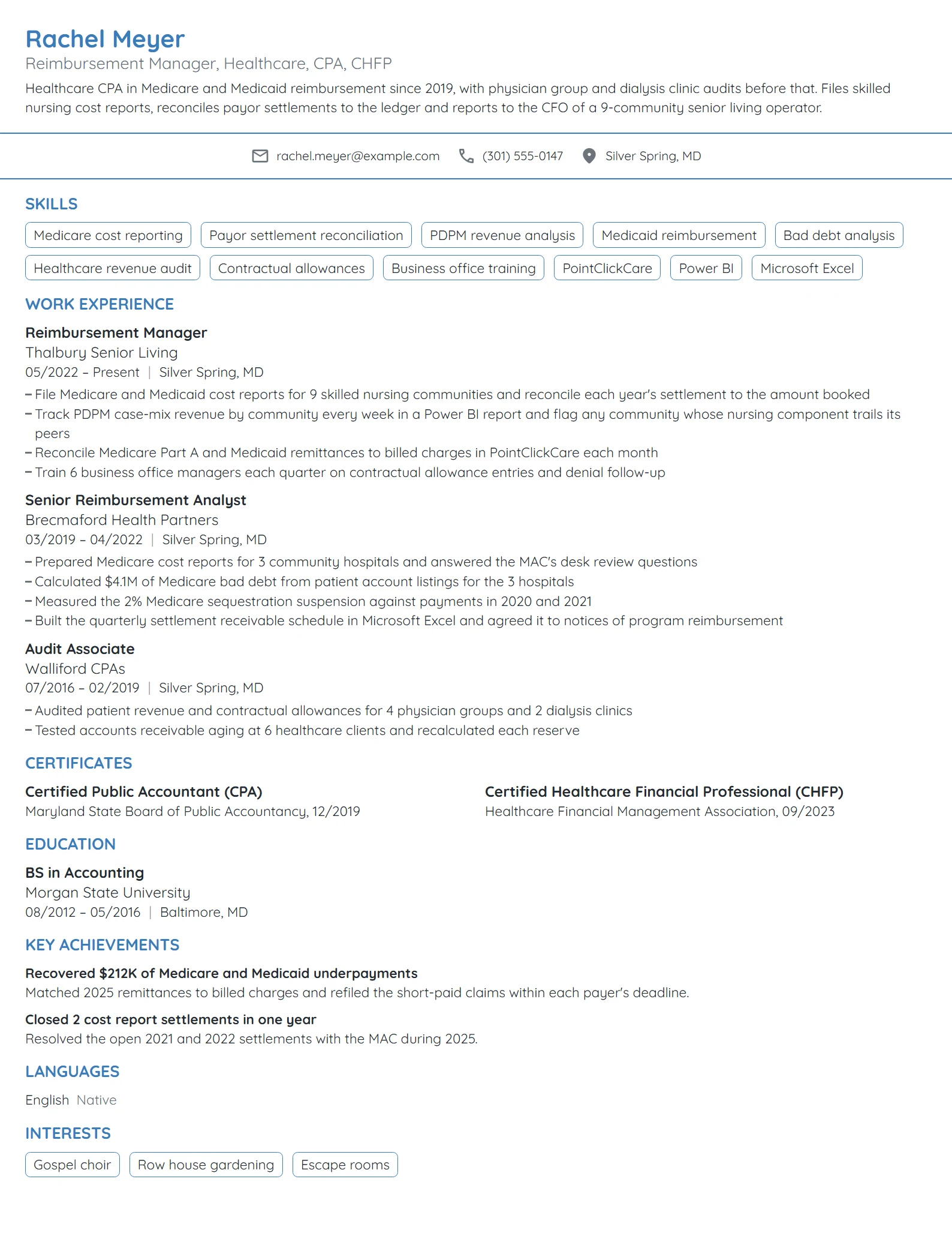 Healthcare CPA resume example
