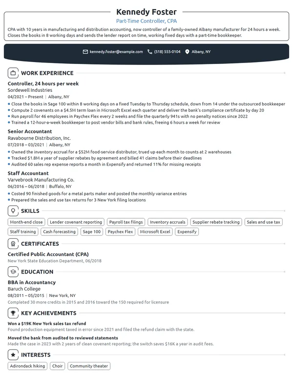 Part-Time CPA resume example