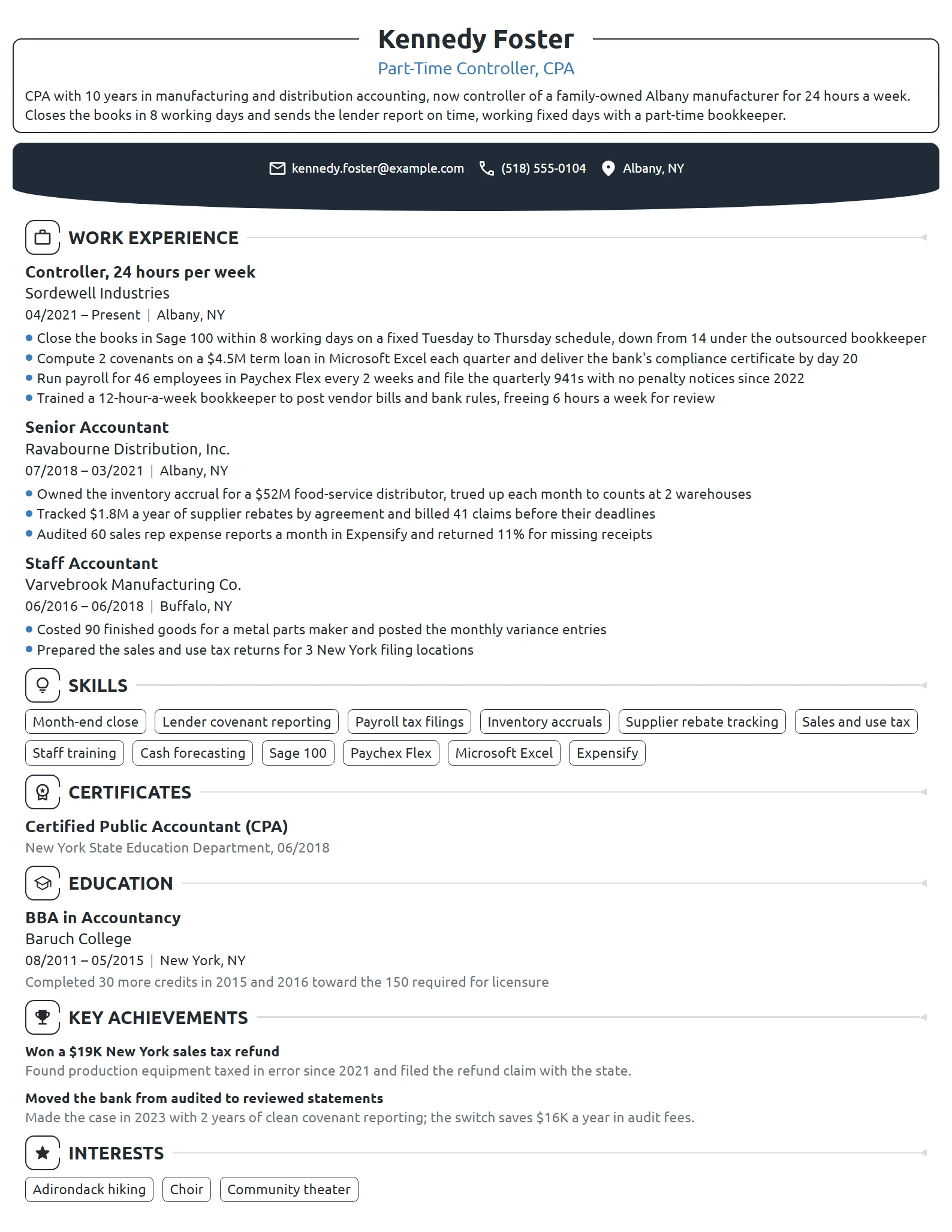 Part-Time CPA resume example