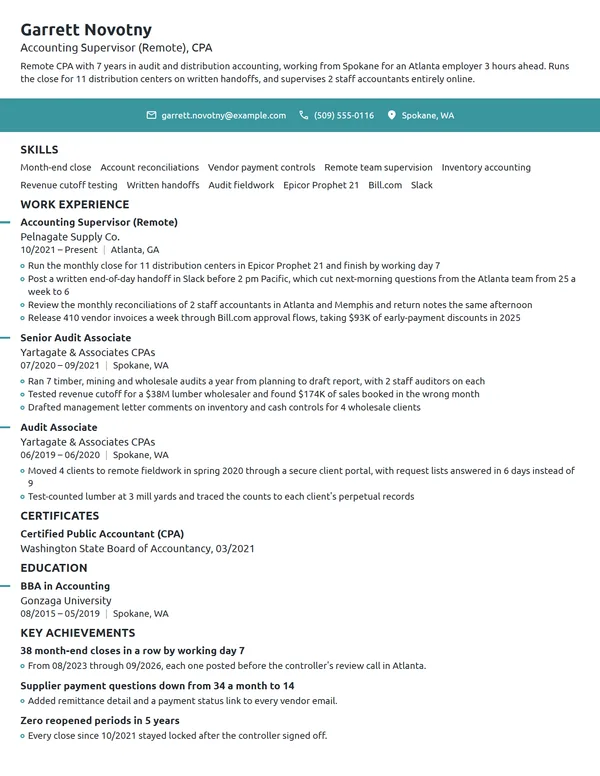 Remote CPA resume example