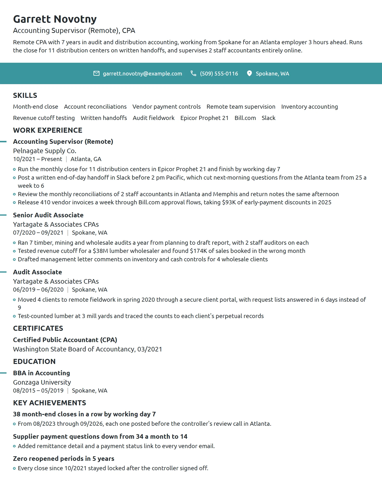 Remote CPA resume example