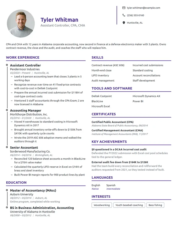 Senior CPA resume example
