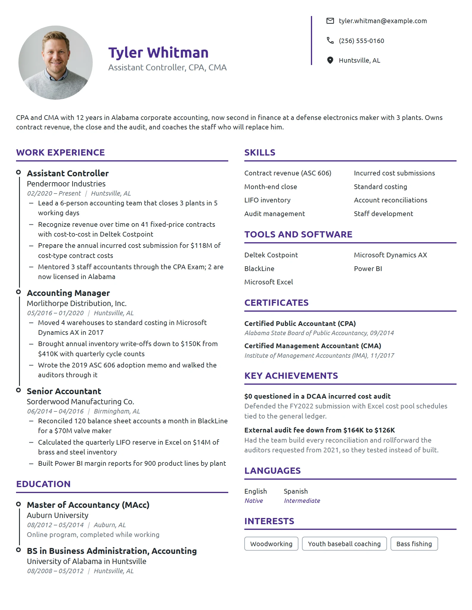Senior CPA resume example