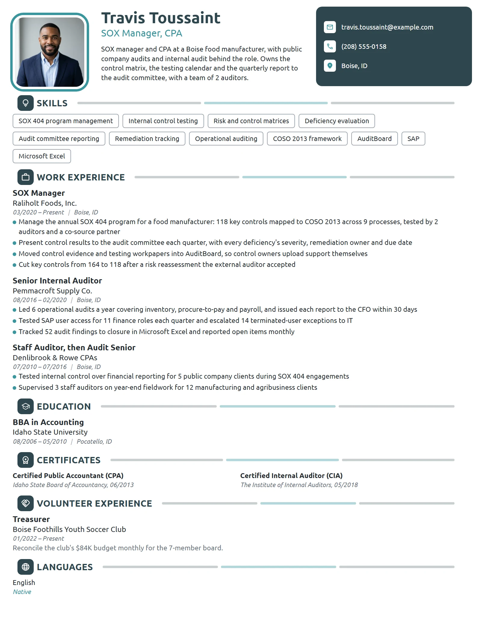 SOX Manager resume example