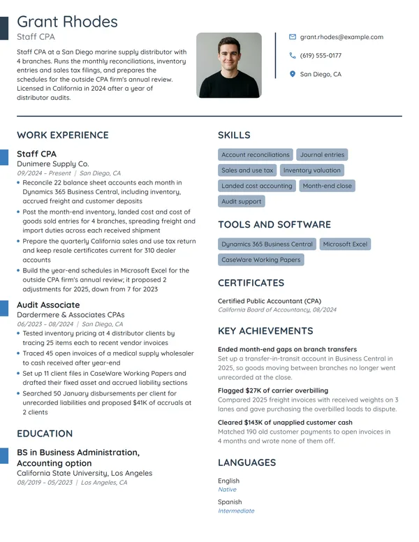 Staff CPA resume example