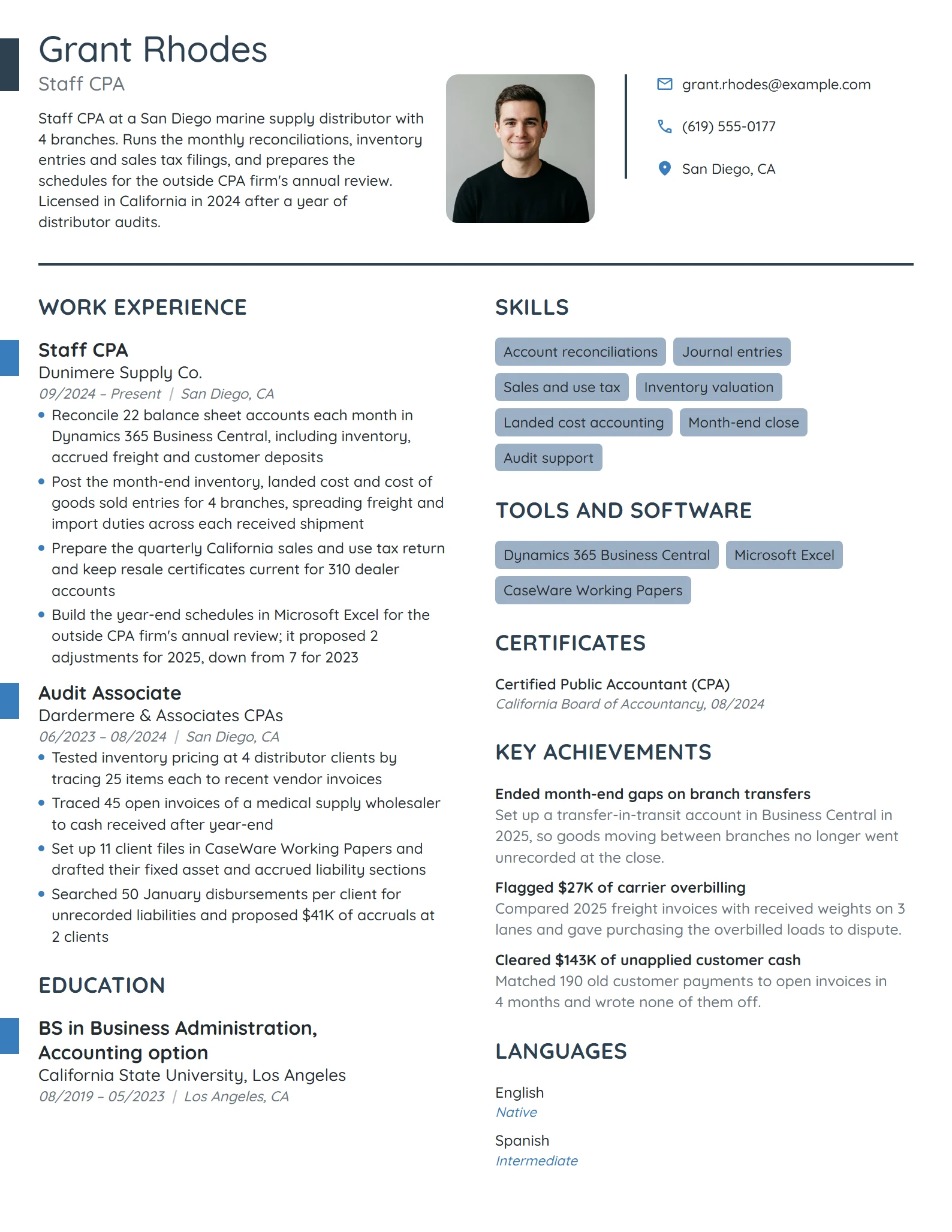 Staff CPA resume example