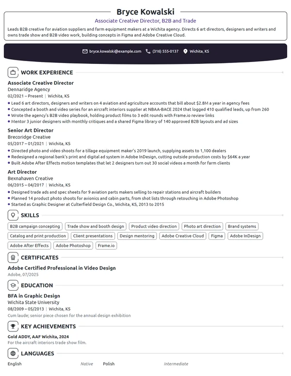 Associate Creative Director resume example